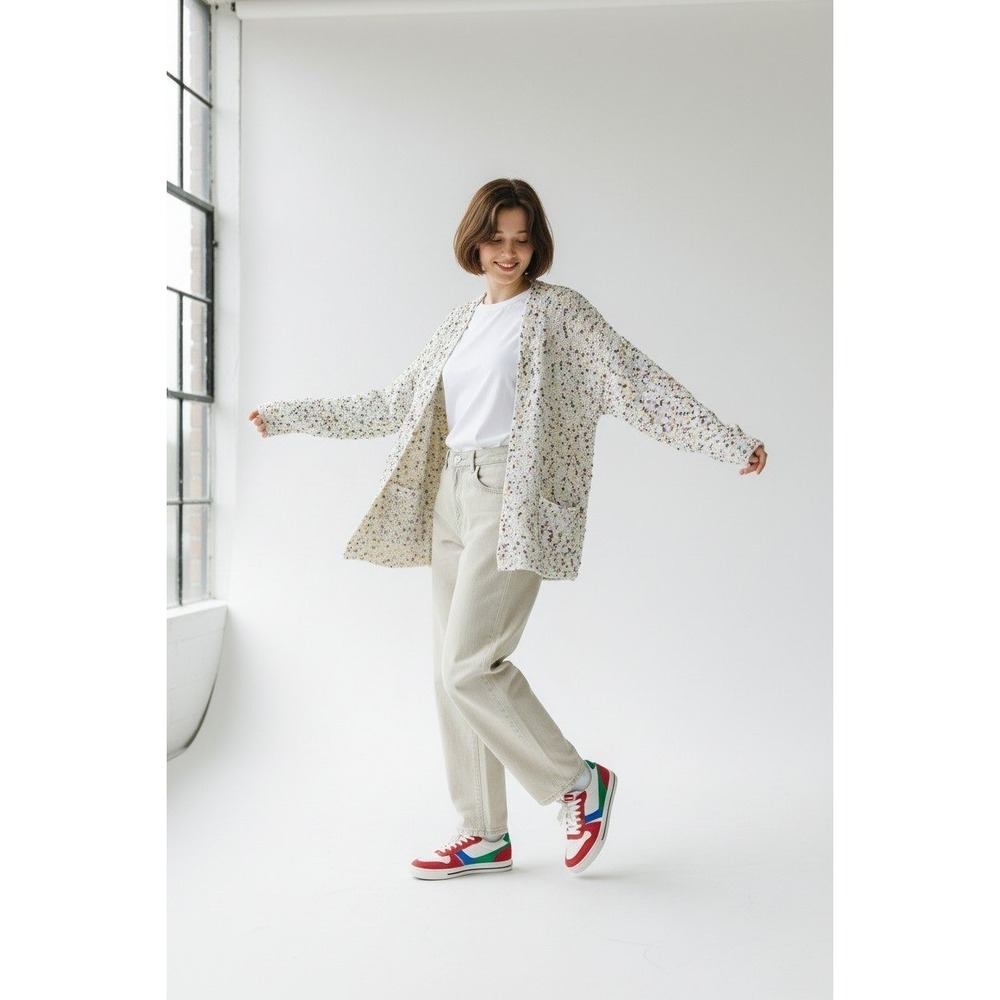 Moon & Madison Confetti Chenille Open Front Cardigan S